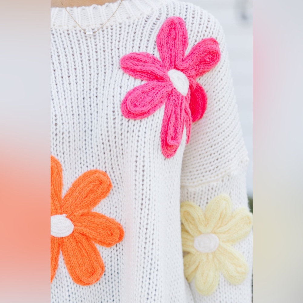 Shop the Mint The Dream Cream Floral Embroidered Sweater Medium - Picture 3 of 9